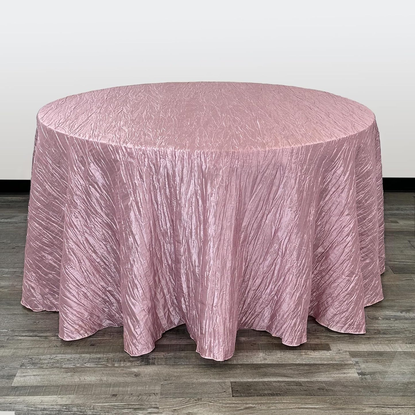 120 Inch Round Crinkle Taffeta Tablecloth in Dusty Rose for Events