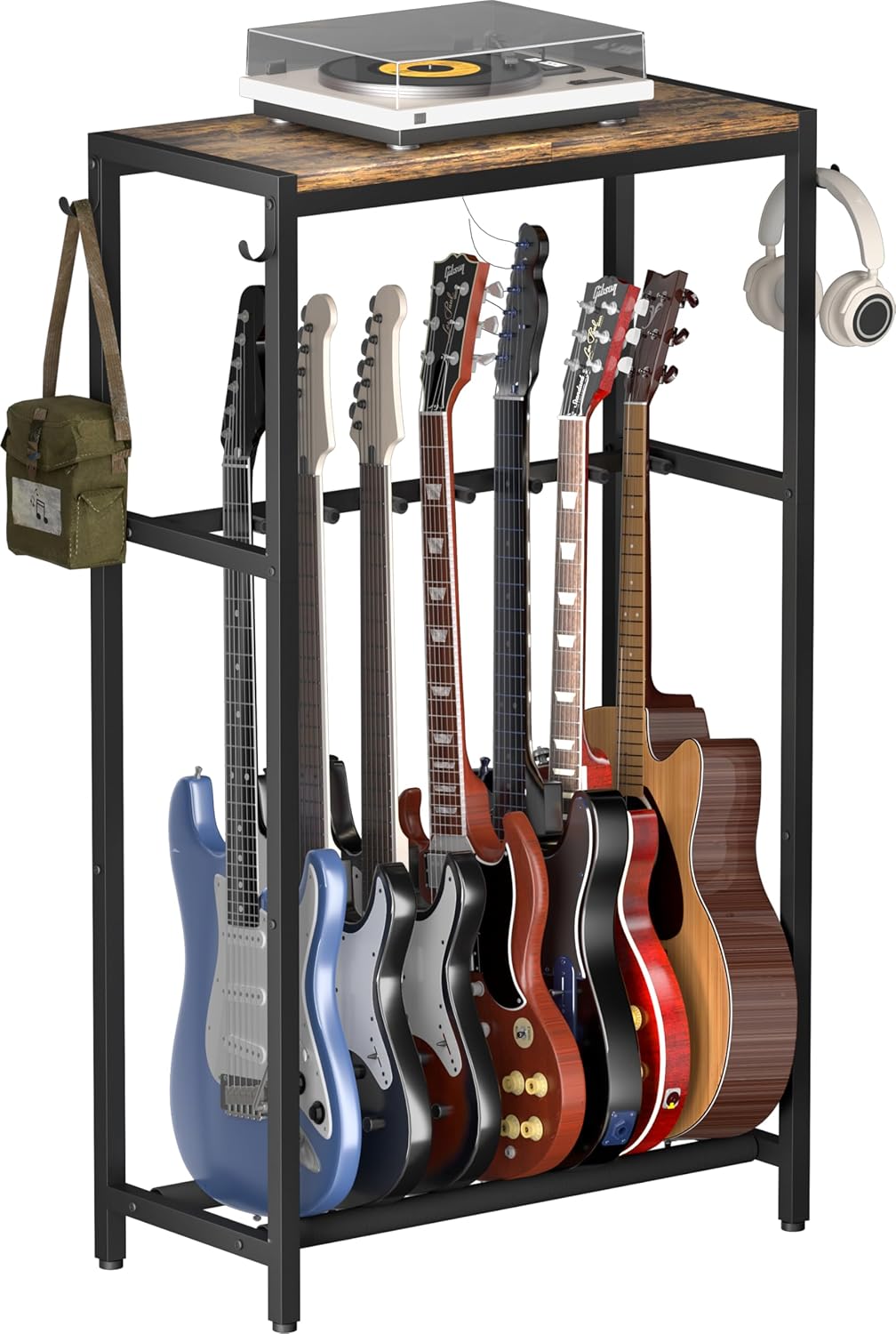 Guitar Stand with Storage Shelf for Multiple Instruments Display