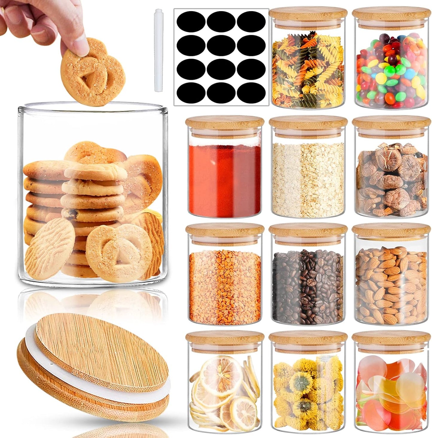 16 oz Glass Jars with Bamboo Lids for Food Storage and More