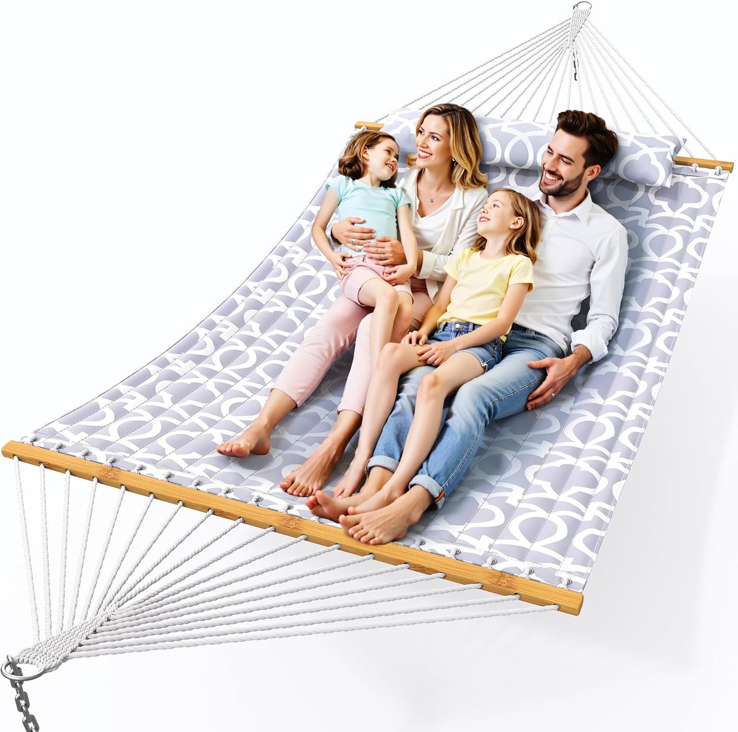 Double Hammock with Spreader Bar for Outdoor Relaxation