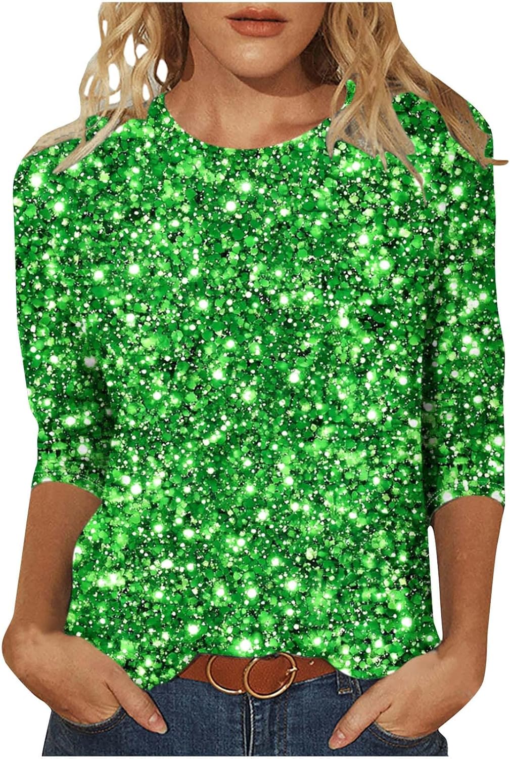 Glitter Shamrock Women's 3/4 Sleeve Shirt - Festive Saint Patrick's Style