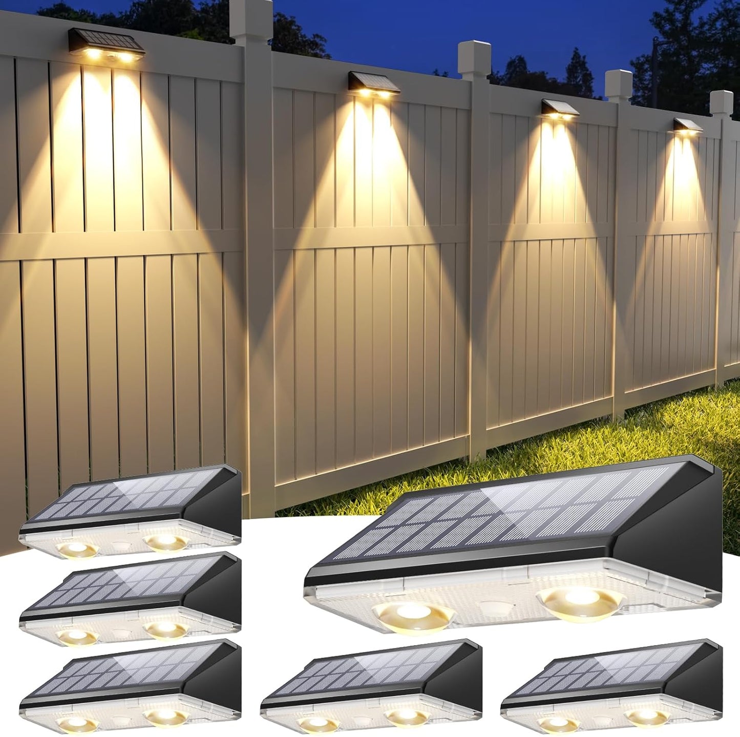 APONUO Solar Fence Lights Outdoor Waterproof with 9 Color Modes