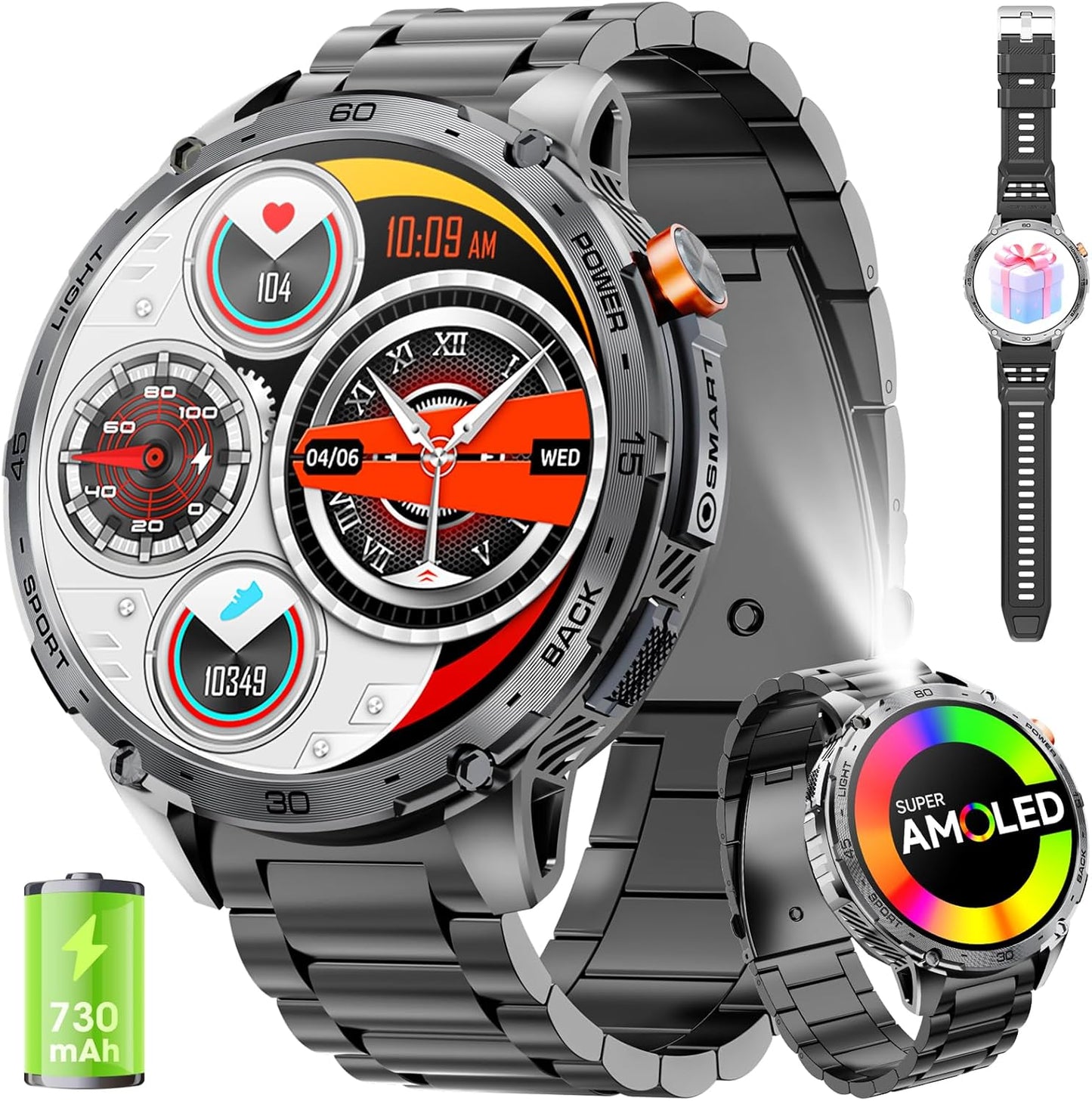 mingwear Military Smart Watch: 1.75 HD Display, LED Flashlight, Fitness Tracker