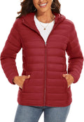 Women's Lightweight Puffer Jacket with Hood Pockets - Quilted Winter