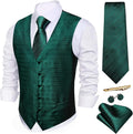 Men's Suit Vest Tie Pocket Square 5PCS Set - Paisley Jacquard Vest