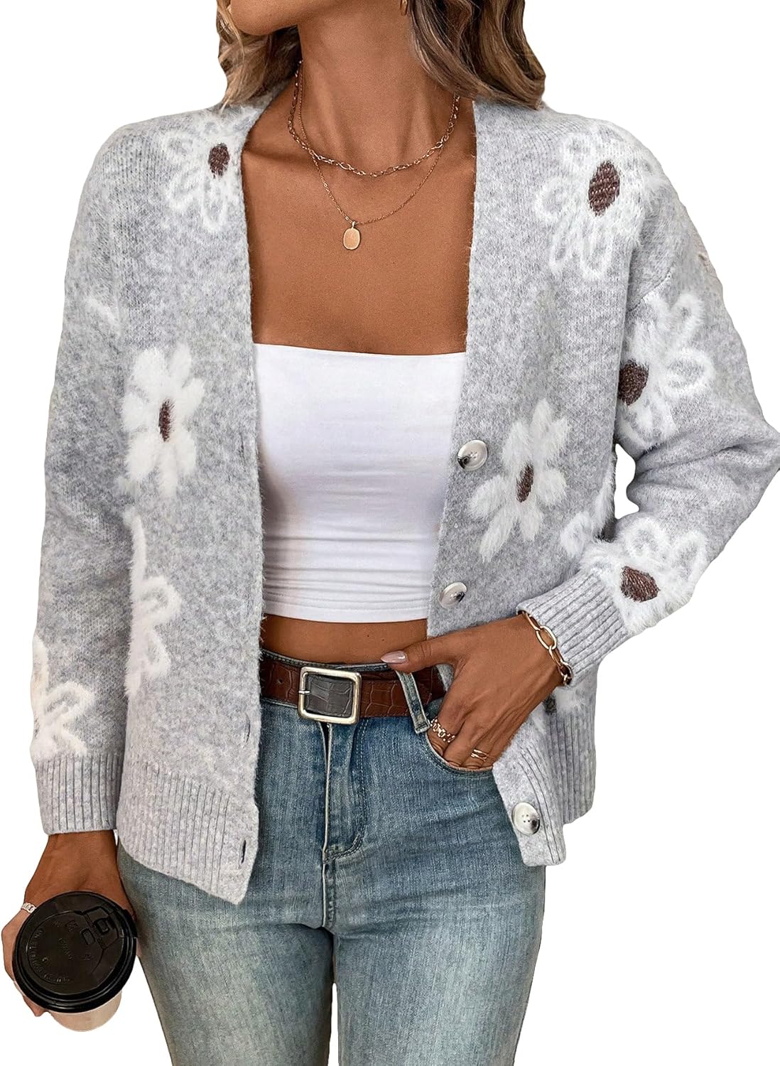 Floral Print Button Down Cardigan for Women - Stylish Knit Outerwear