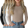 Girls Long Sleeve Ribbed Cotton Tops 4-Pack - Slim Fit Basics