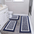 Pauwer 3 Piece Bath Mat Set Navy - Plush, Absorbent Bathroom Rugs