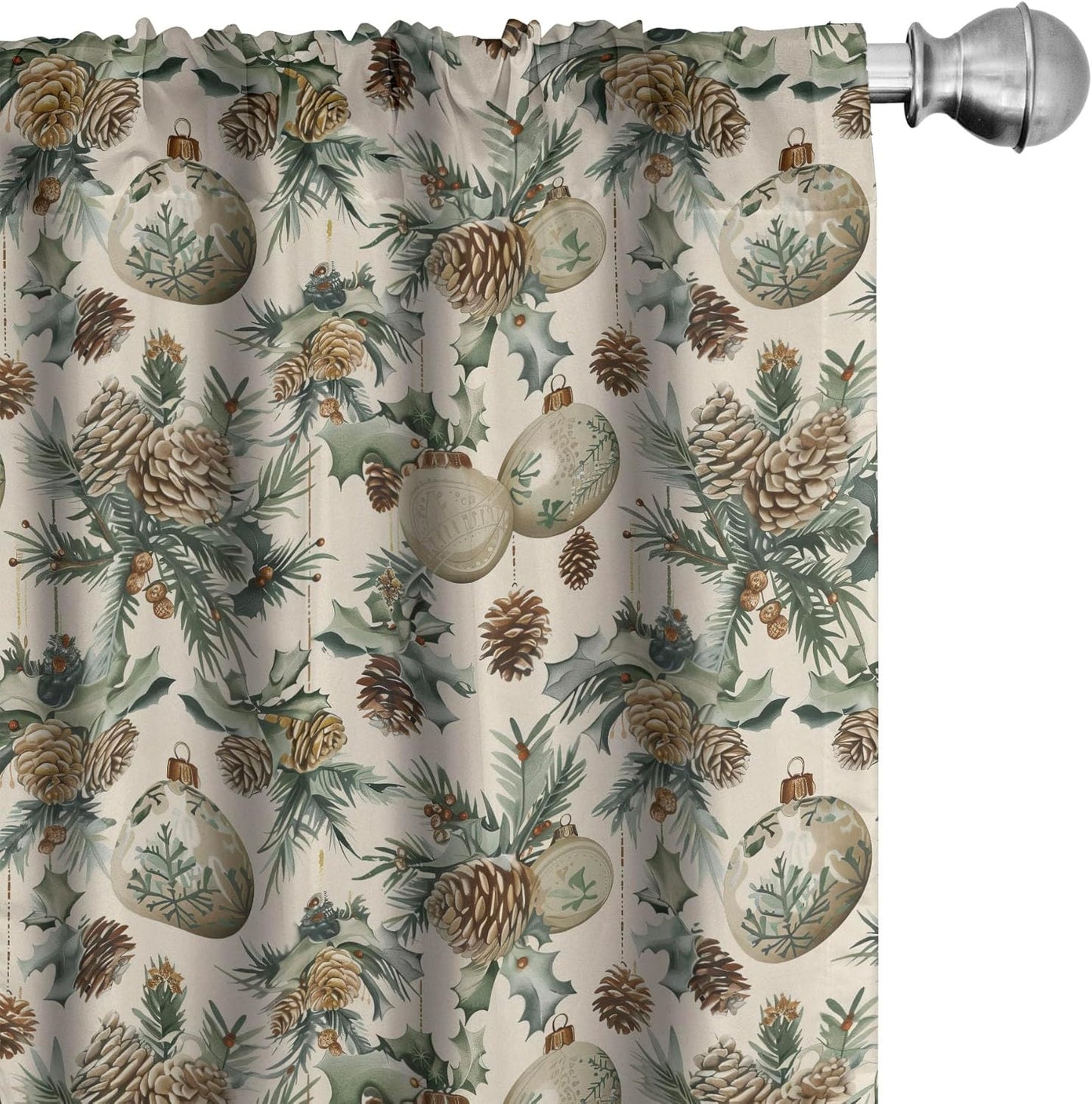 Vintage Merry Xmas Curtains - Set of 2 | Charming Pine Cone Design | Rod Pocket, 4 Panels - 28x63 | Brown/Green/Blue