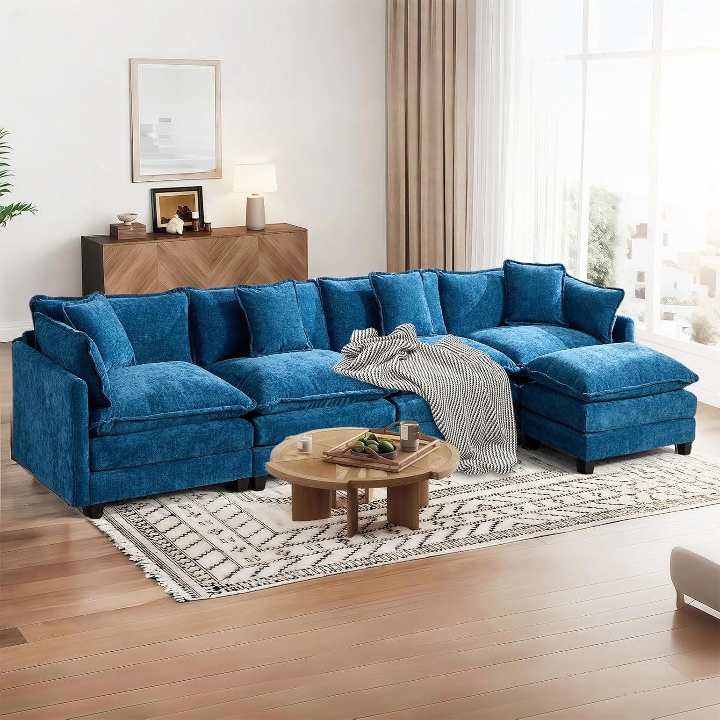 Comfy L Shaped Modular Chenille Sectional Sofa for Living Room