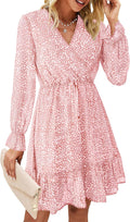Women Casual Summer Fall Floral Wrap V Neck Mini Dress - Flowy Fit