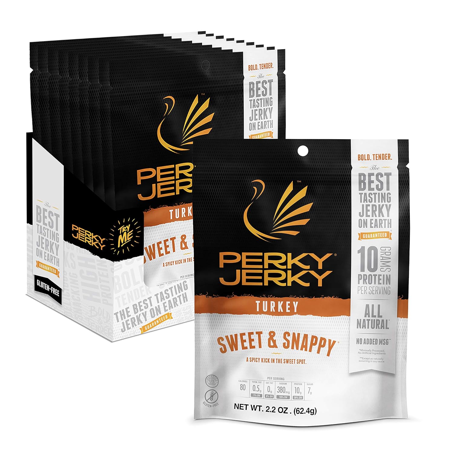 Perky Jerky Turkey Sweet & Snappy - Delicious Snack Pack of 12
