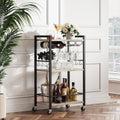 TUTOTAK Bar Cart 3-Tier Serving Cart with Wine Rack - Small & Mobile