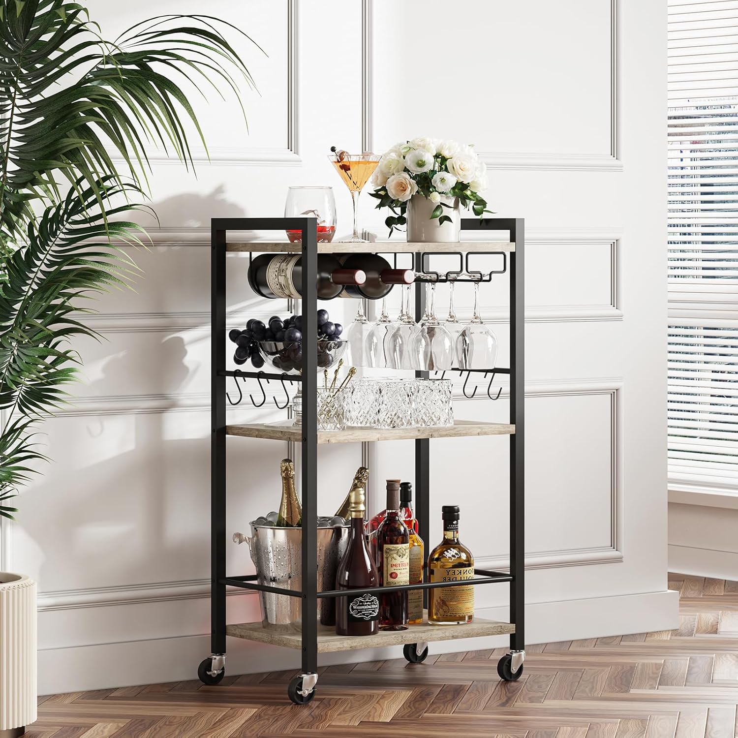 TUTOTAK Bar Cart with 3-Tier Shelf for Home and Living Room
