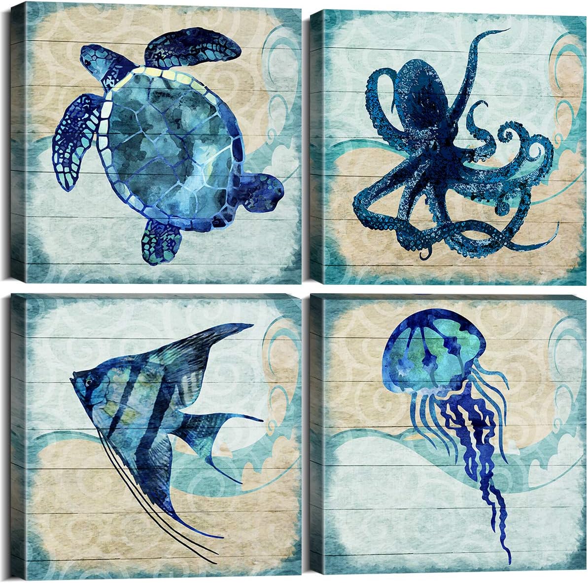 Teal Ocean Animal Bathroom Wall Decor for Kids Bedroom Art