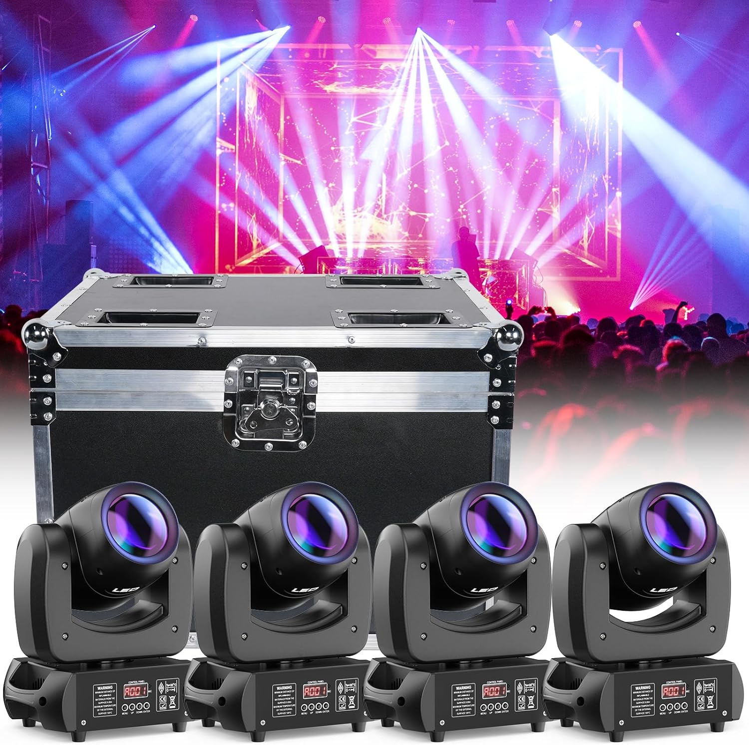 120W DJ Lights Moving Head 4-Pack with Flight Case for Events
