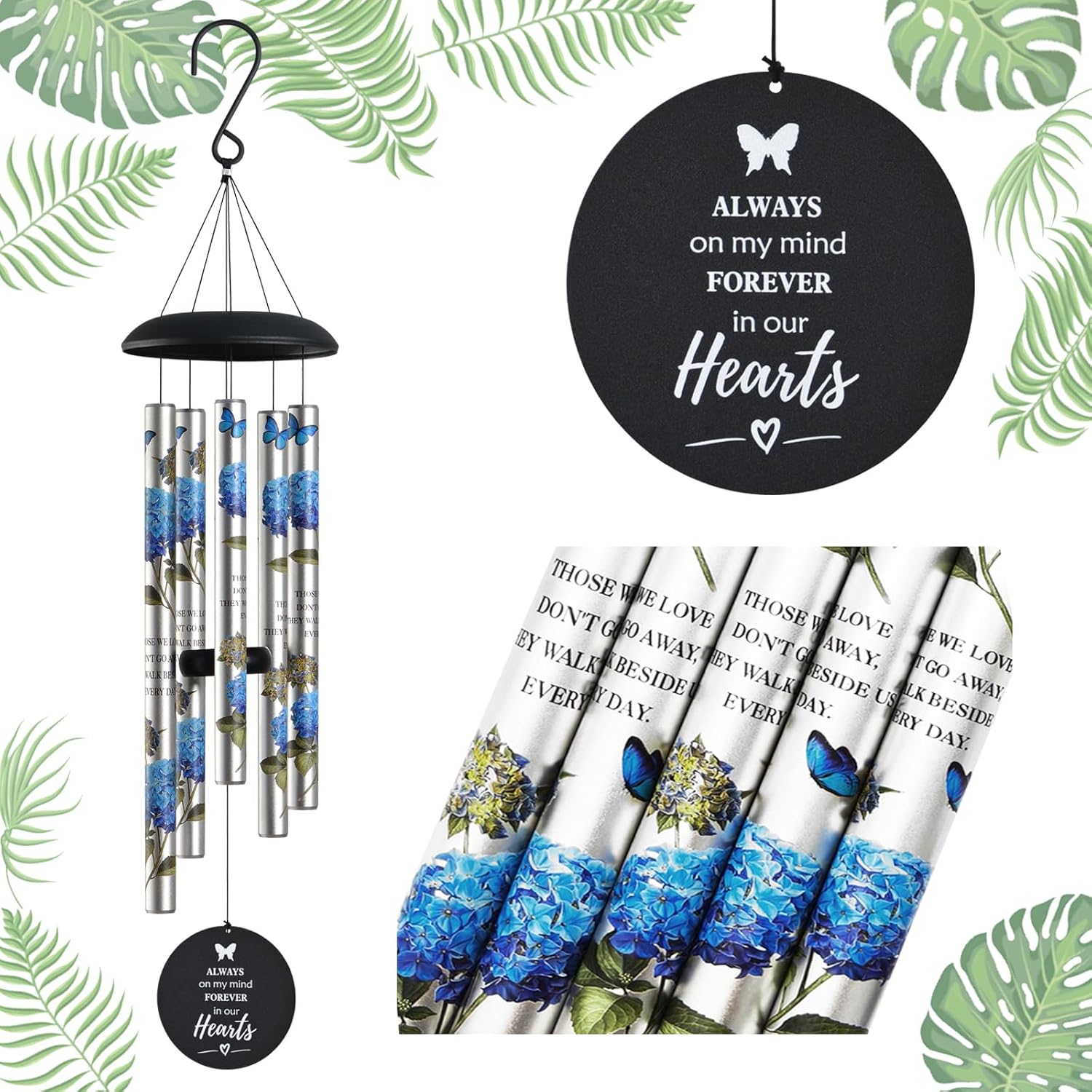 Blue Hydrangea Wind Chimes for Outside Memorial Gifts