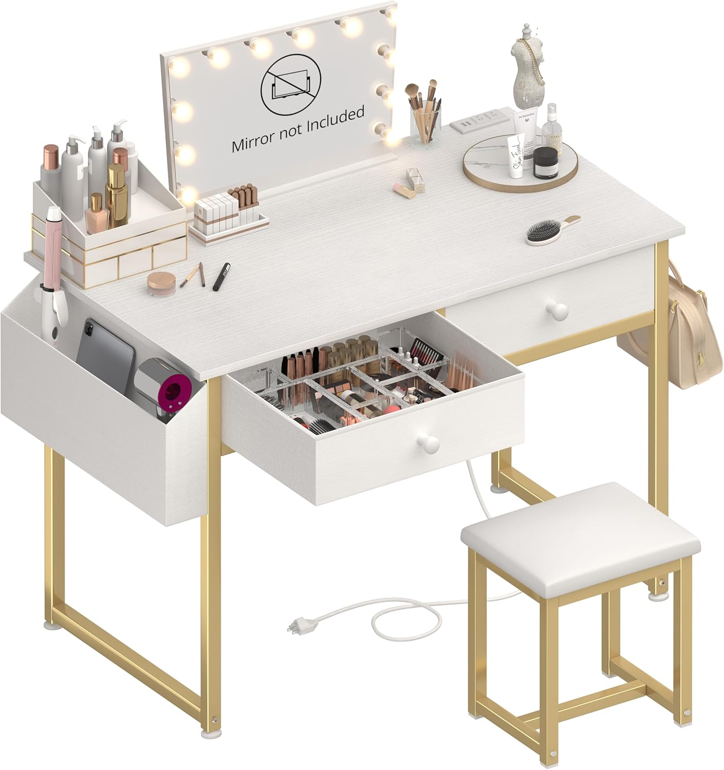 White Kids Makeup Vanity Desk Set - Organized Glam Station!