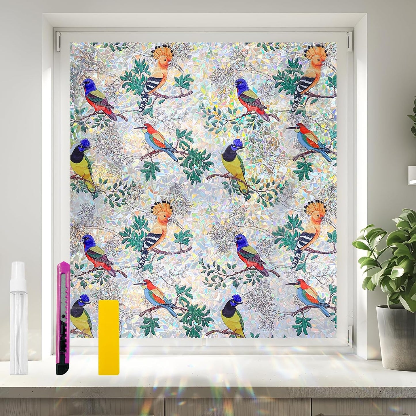 Window Privacy Film Stain Glass Decorative Rainbow Clings 35.4in