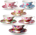 BTaT Tea Cups and Saucers Set of 6 Floral Design Porcelain