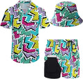 Mens 2 Piece Tracksuit Hawaiian Button Down Shirt and Shorts Set Four
