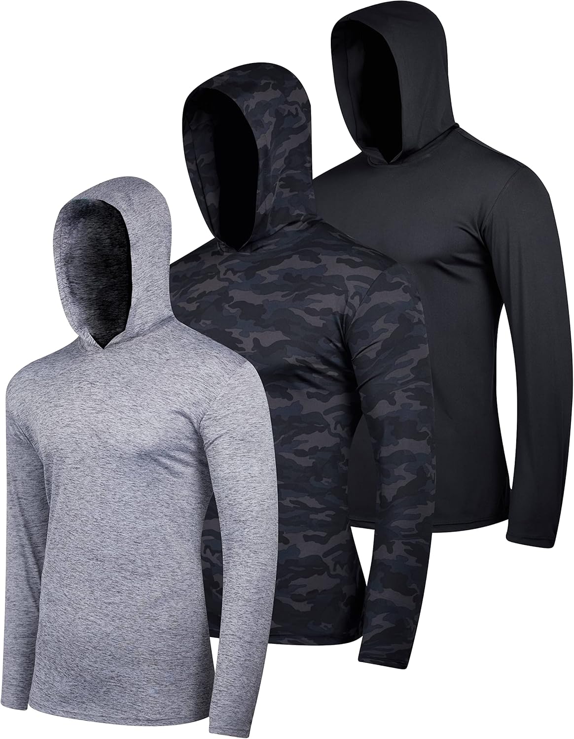 Men's Dry Fit Wicking Long Sleeve Fishing Hoodie Pullover 3 Pack
