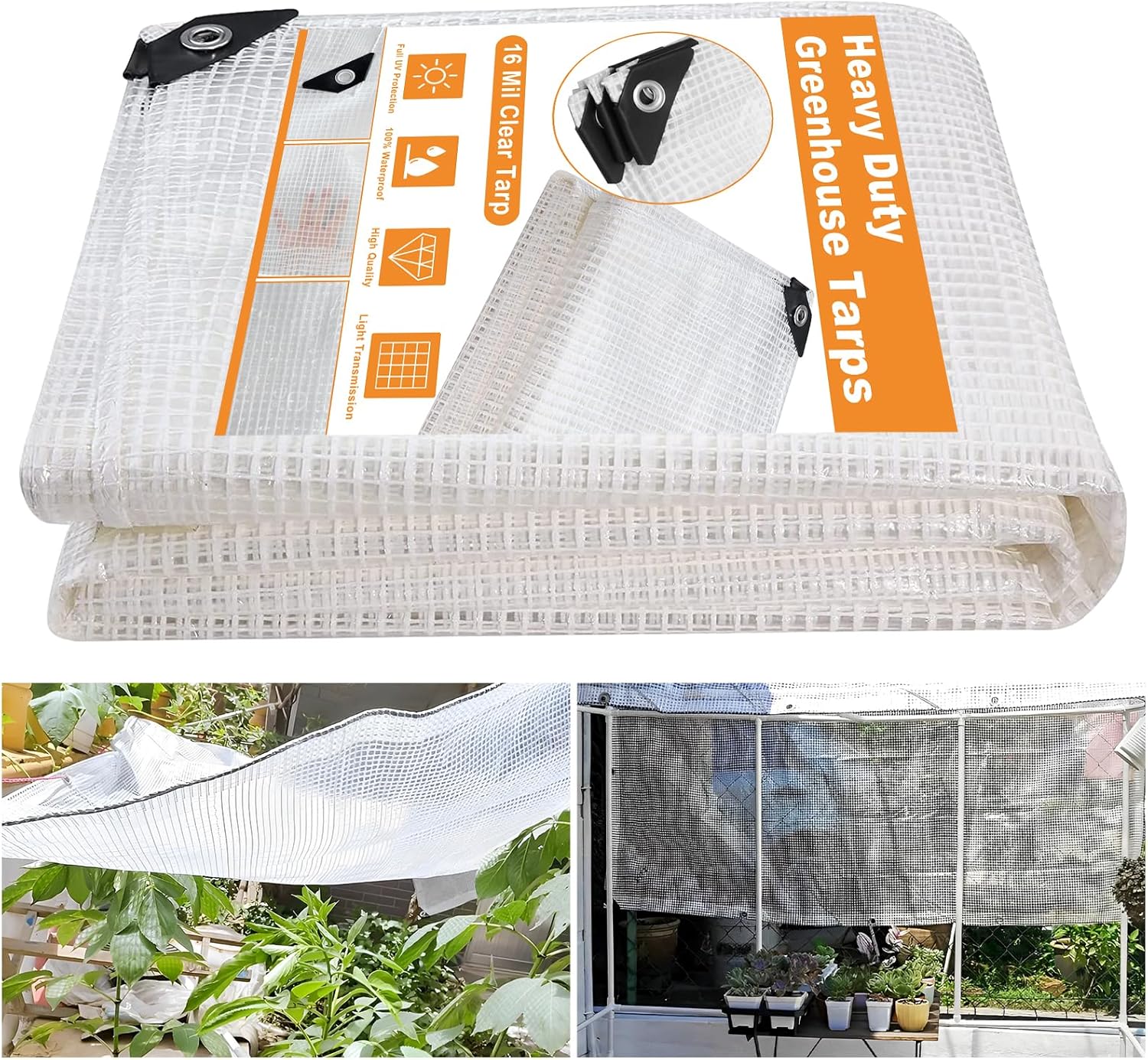 16 Mil Greenhouse Cover Heavy Duty Waterproof Tarps for Gardening