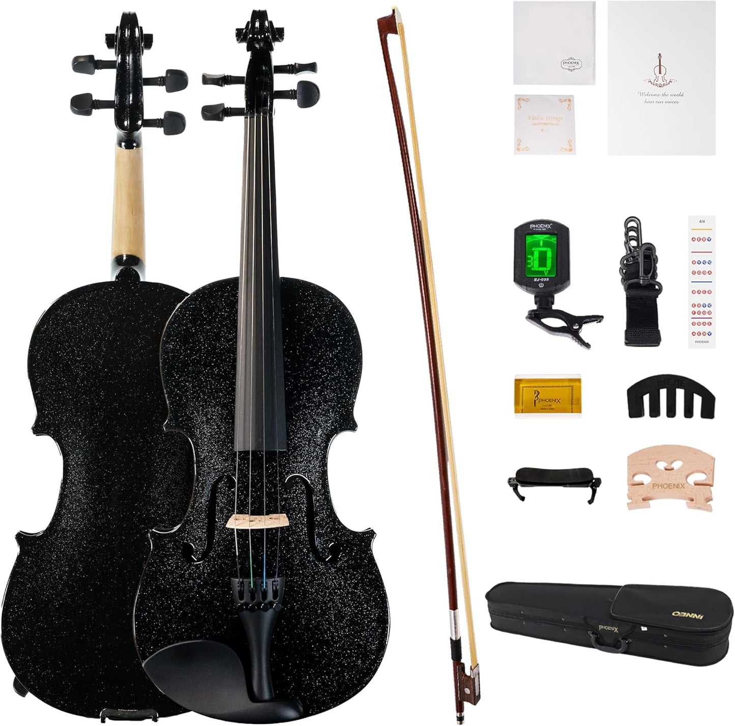 PHOENIX 4/4 Full Size Violin Kit for Beginner Adults Students