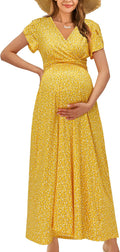 OUGES Maternity Maxi Dress Wrap V Neck - Comfortable Nursing Style