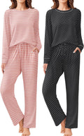 Ekouaer 2 Pack Women Pajama Long Sleeve Sleepwear Set - Soft Sets