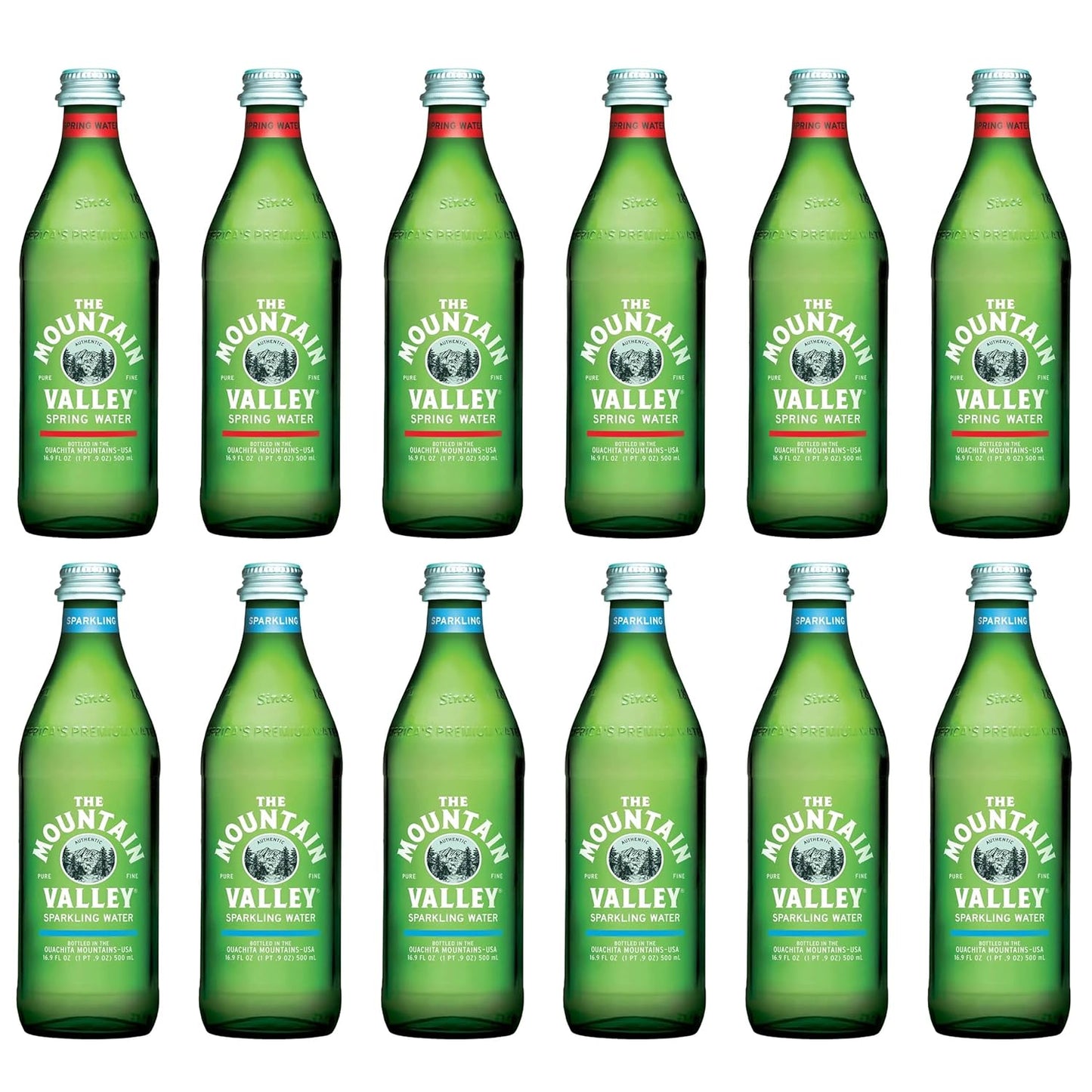 Mountain Valley Variety Pack of 12 Glass Bottles for Hydration