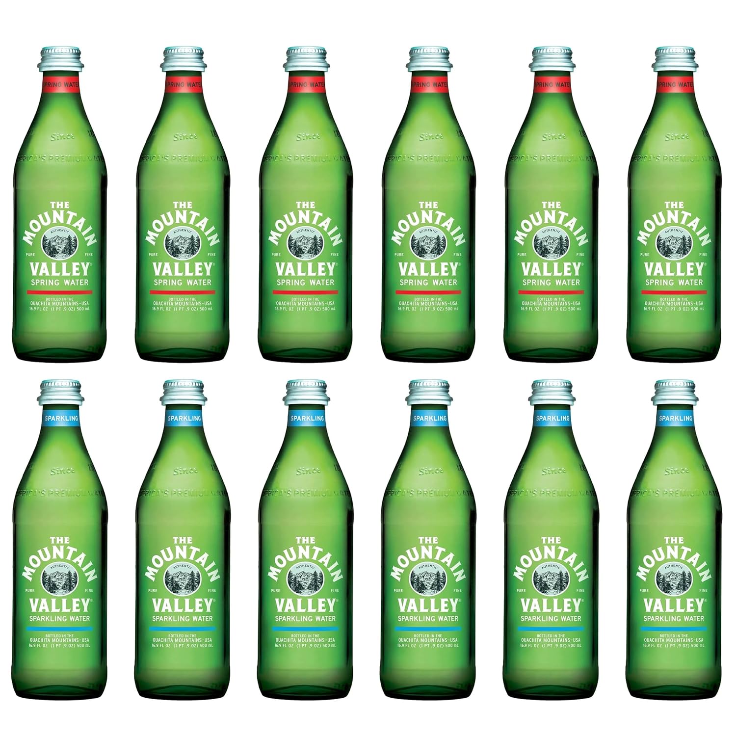 Mountain Valley Variety Pack of 12 Glass Bottles for Hydration