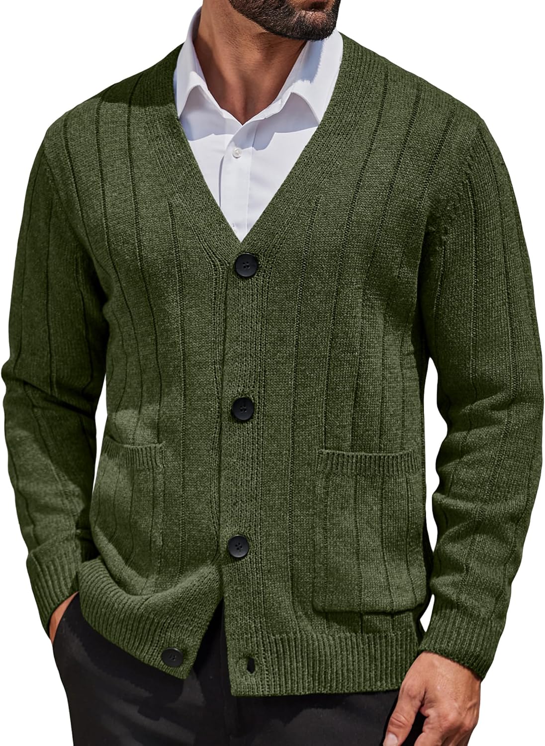 COOFANDY Men's Cardigan Sweater with Cable Knit and Pockets