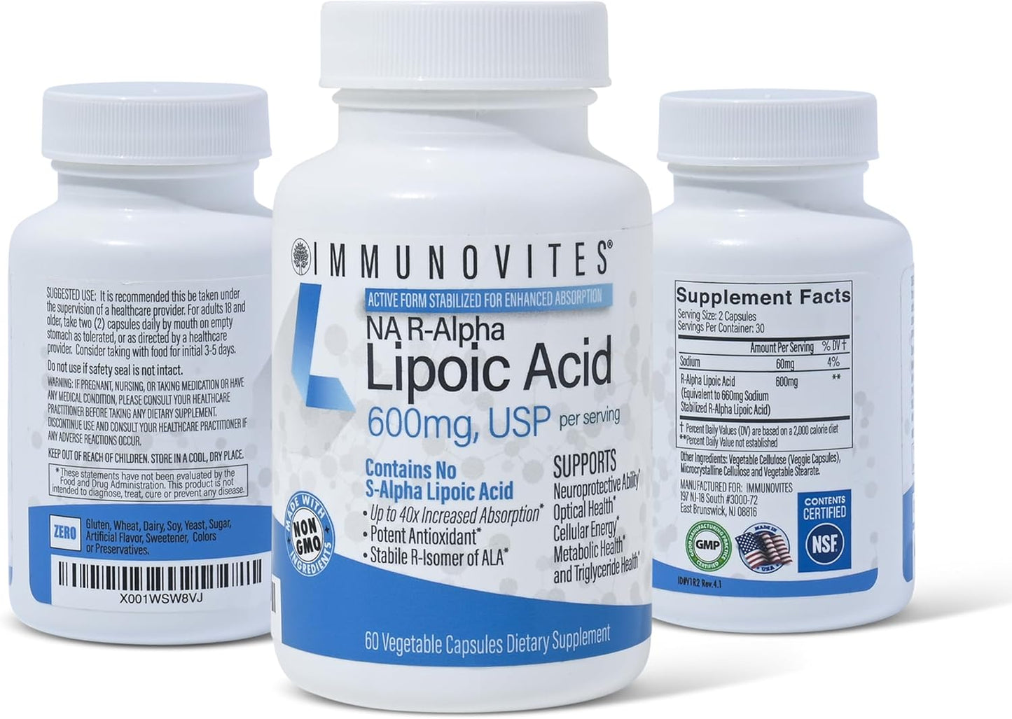 IMMUNOVITES 3-Pack Stabilized R-Alpha Lipoic Acid 600mg
