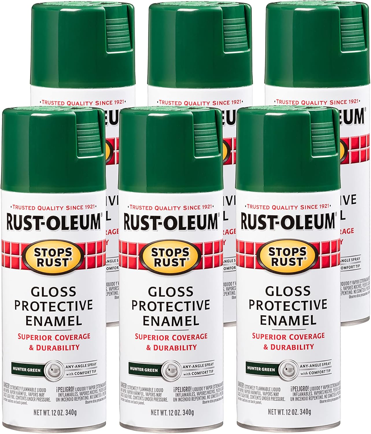 Rust-Oleum Stops Rust Spray Paint 12 oz Gloss Hunter Green 6 Pack