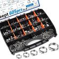 605Pcs 22 Sizes Single Ear Hose Clamps Assortment Kit - Durable 304 SS