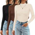 Ekouaer 3 Pack Mock Turtlenecks for Women - Slim Ribbed Thermal Tops