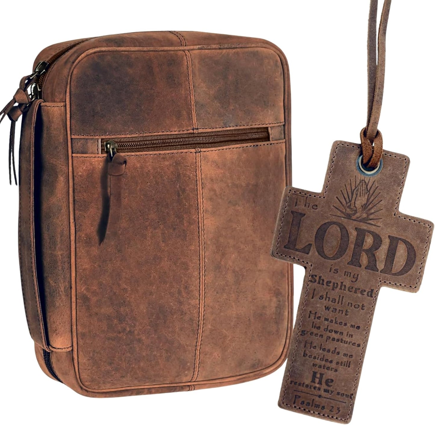 ELIZO Leather Bible Cover for Men and Women - Small Grizzly