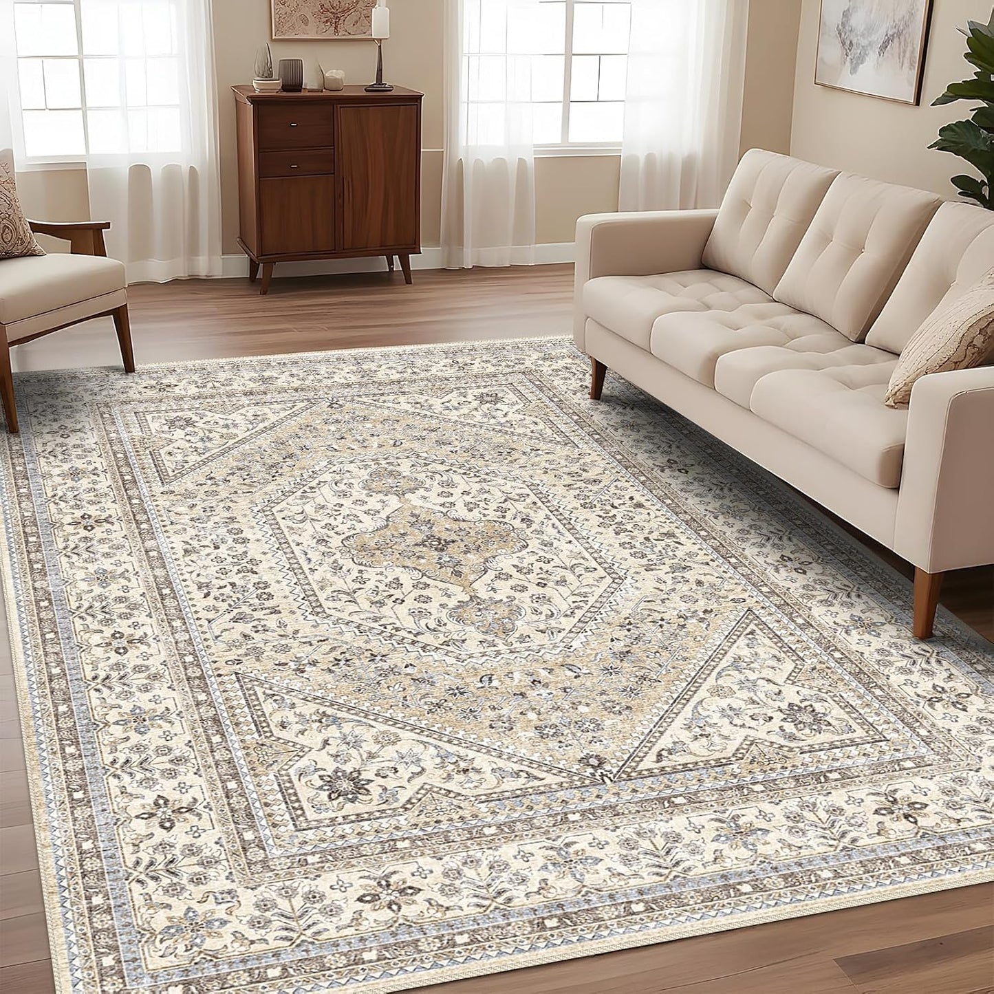 9x12 Washable Vintage Rug for Living Room and Bedroom Decor