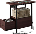 Dark Cherry End Table with Charging Station - Narrow Nightstand