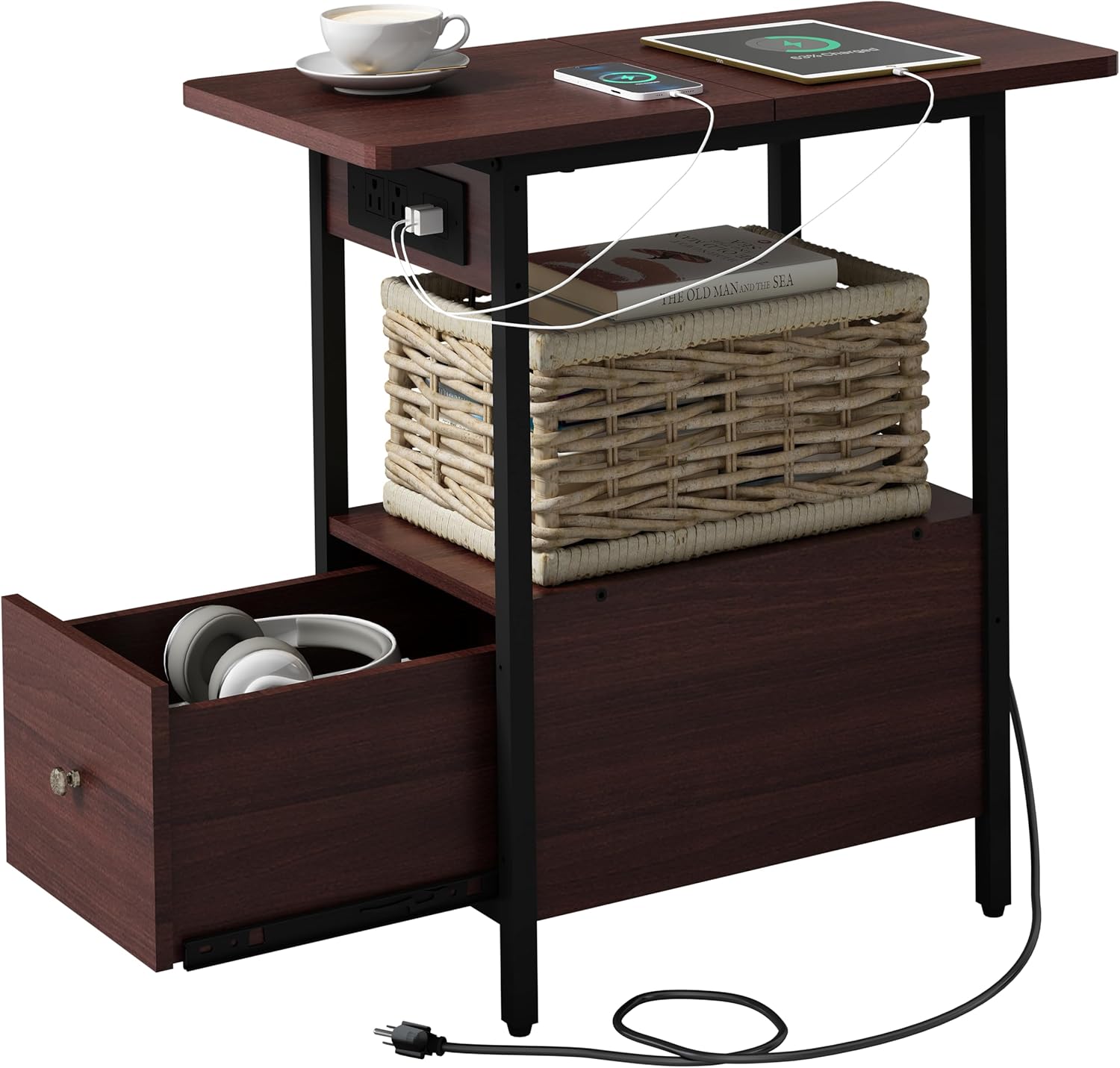 LIDYUK End Table with Charging Station for Small Spaces