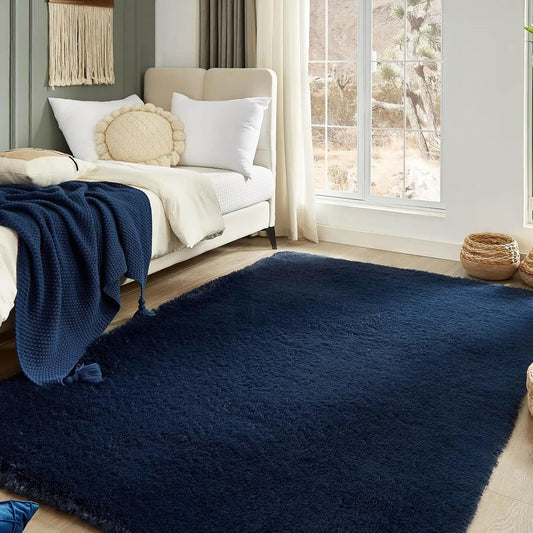 Floralux 5x7 Dark Blue Soft Fluffy Area Rug for Home Decor