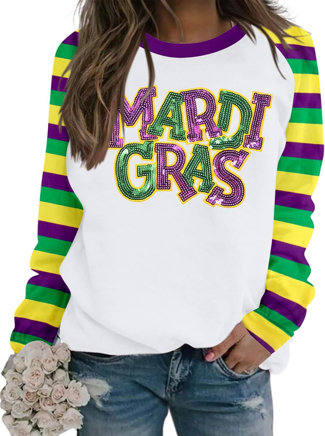 Mardi Gras Sequin Sparkle Sweatshirt for Women