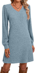 Women's Knit Long Sleeve Sweater Dress V Neck Tunic - Soft Fall Staple