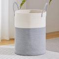 Large Laundry Hamper Woven Rope Basket 100L - Tall Grey & White