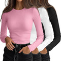 Ficerd 3 Pack Women's Ribbed Long Sleeve Tops - Slim Fit (Style SMR1)