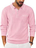 Mens Knit Polo Long Sleeve Collared Sweater Polo - Modern Slim Fit