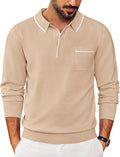 Mens Knit Polo Long Sleeve Collared Sweater Polo - Slim Modern Fit