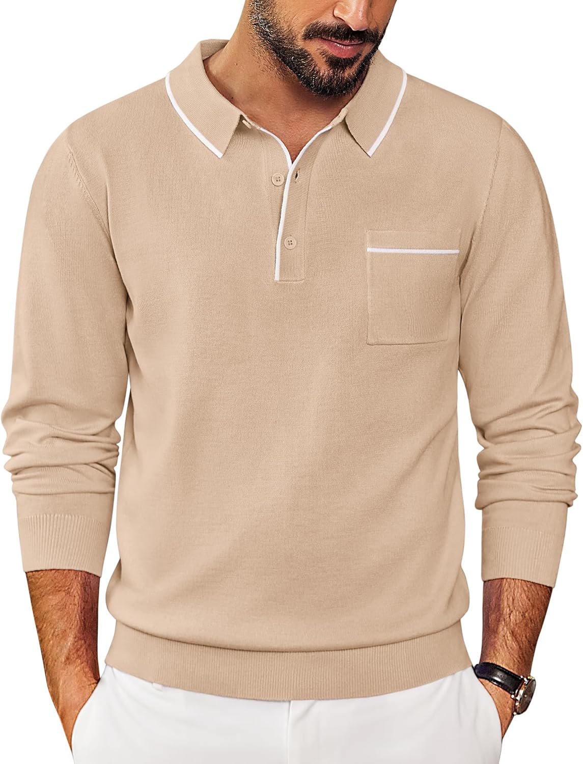 Stylish COOFANDY Mens Knit Polo Long Sleeve Sweater for All Occasions
