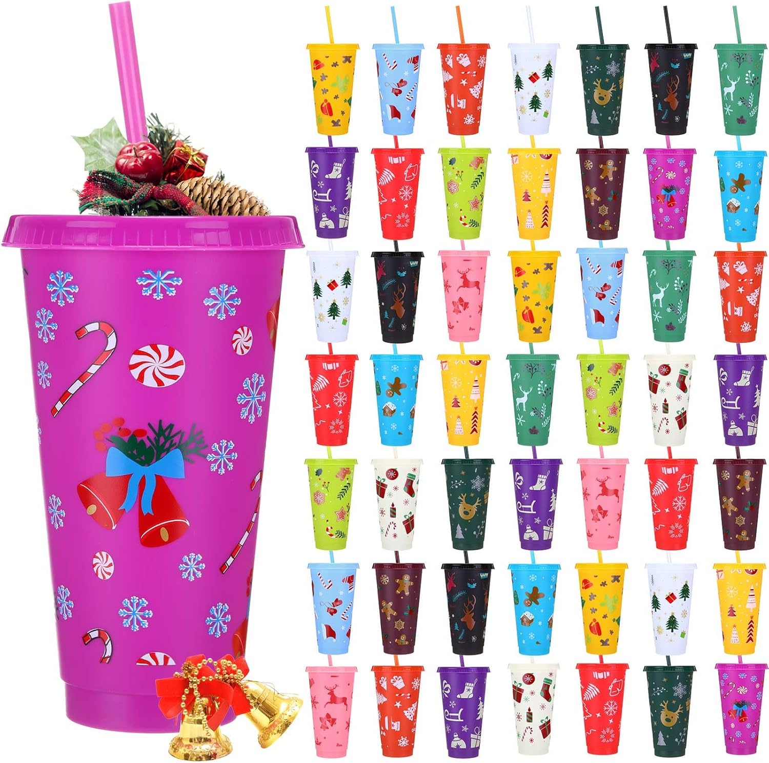 50 Pcs 24oz Christmas Cup Bulk Gift Tumbler with Straw and Lid